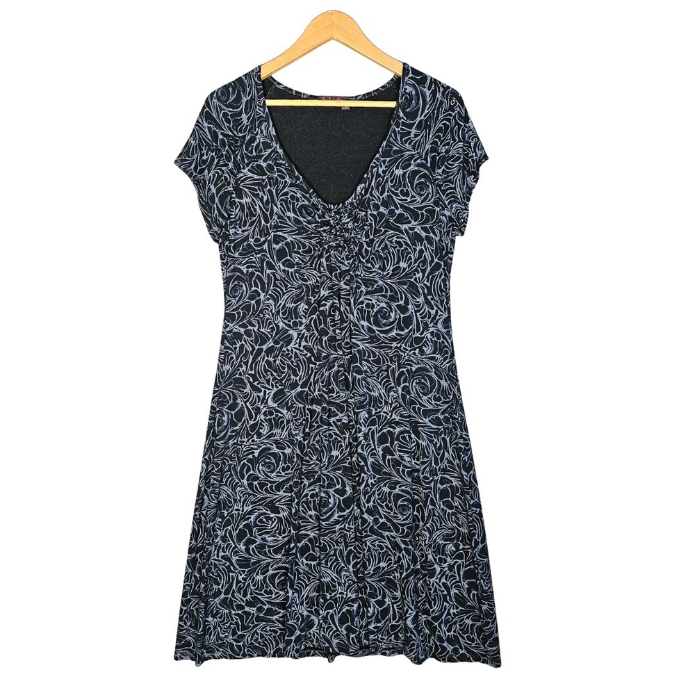 Fresh Produce Emma Dress Womens L Rayon Spandex V‑Neck Ruched USA Made Resort